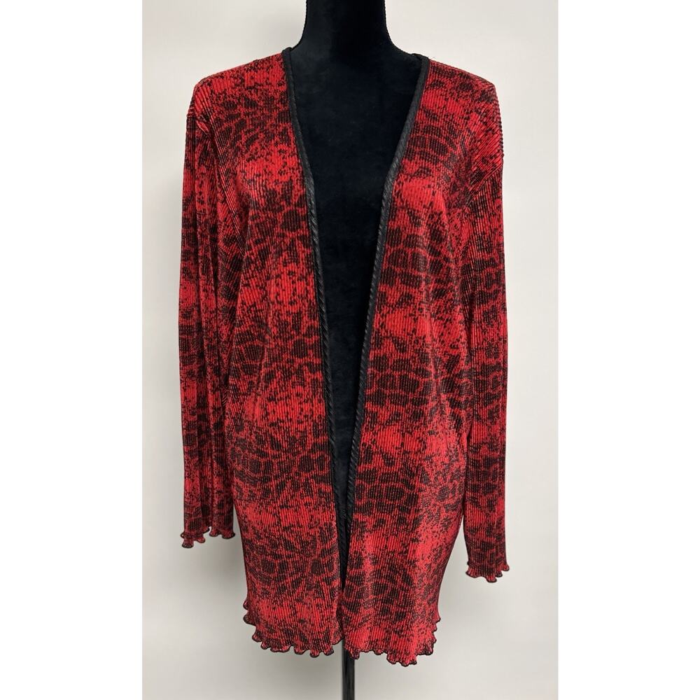 Vintage Y2K Top‎ Cardigan 3X Red & Black Crinkle Ruffle Dark Fairy Whimsigoth